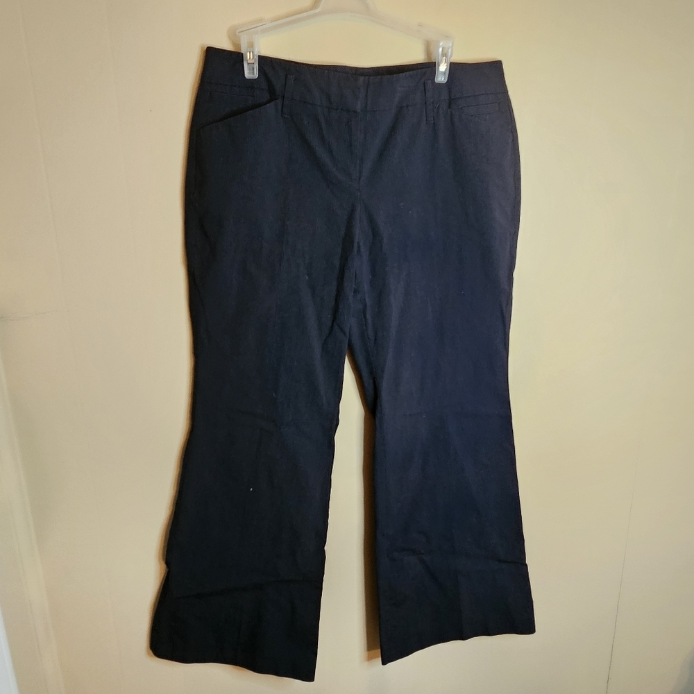 New York & Company Stretch Y2K 10P Navy Blue Pinstripe Wide Leg Pants